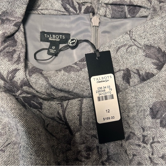 Talbots Wool Blend Grey Floral Roses Cowl Neck Sheath Dress Size 12 Classic NWT - Picture 7 of 15